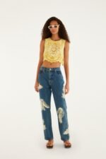 Denim Birds Embroidered Pants - Image 2