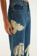 Denim Birds Embroidered Pants - Image 4