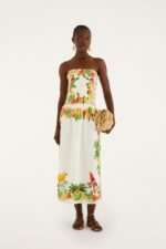 Off-White Biricutico Scarf Smocked Strapless Maxi Dress