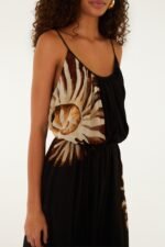 Black Ammonite Belted Pockets Open Back Maxi Dress - Image 2