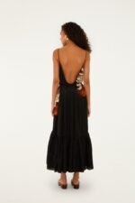 Black Ammonite Belted Pockets Open Back Maxi Dress - Image 3