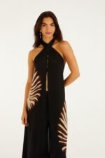 Black Ammonite Halter Neck Open Front Midi Tunic