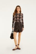 Black Porcelain Birds Long Sleeve Jersey Blouse - Image 2