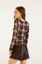 Black Porcelain Birds Long Sleeve Jersey Blouse - Image 3