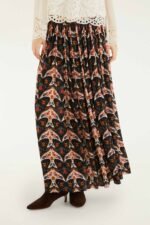 Black Porcelain Birds Pleats Maxi Skirt - Image 2