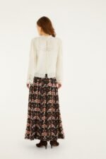 Black Porcelain Birds Pleats Maxi Skirt - Image 3
