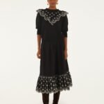 Black Richelieu Ruffled Midi Skirt