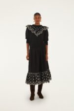 Black Richelieu Ruffled Midi Skirt