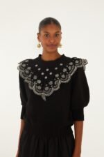 Black Richelieu Ruffled Sweater