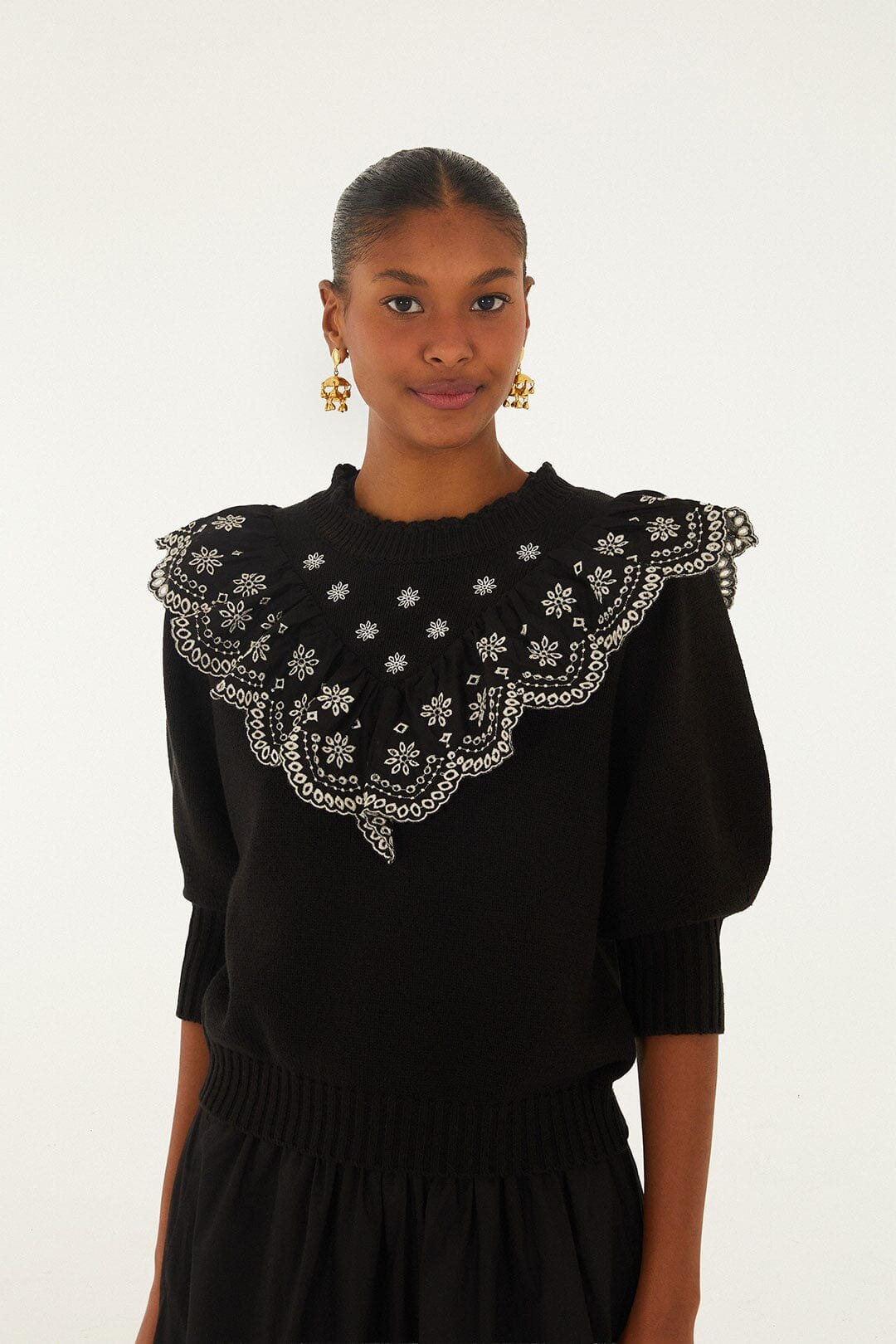 nonelie-black-richelieu-ruffled-sweater_347732.jpg Black Richelieu Ruffled Sweater - Image 1