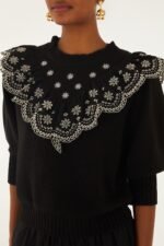 Black Richelieu Ruffled Sweater - Image 2