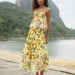 Soft Yellow Brasil Collage Lace Maxi Skirt