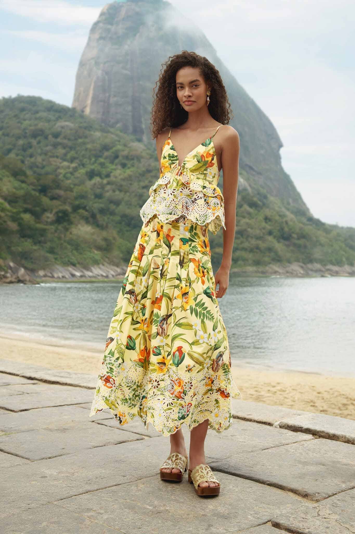 nonelie-brasil-collage-soft-yellow-maxi-skirt_355390.jpg Soft Yellow Brasil Collage Lace Maxi Skirt - Image 1