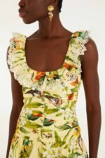 Soft Yellow Brasil Collage Lace Ruffled Mini Dress - Image 2
