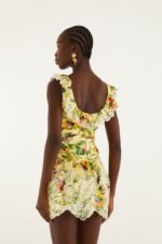 Soft Yellow Brasil Collage Lace Ruffled Mini Dress - Image 3