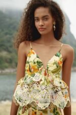 Soft Yellow Brasil Collage Lace Ruffled Blouse - Image 2