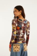 Brown Country Table Tartan Long Sleeve Jersey Blouse - Image 3