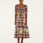 Brown Country Table Tartan Smocked Maxi Dress