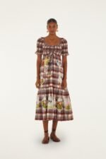 Brown Country Table Tartan Smocked Maxi Dress