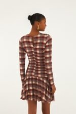 Brown Country Tartan Heart Ruched Mini Dress - Image 3