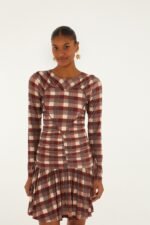 Brown Country Tartan Heart Ruched Mini Dress - Image 4