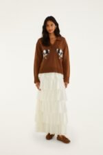 Brown Countryside Cow Collared Knit Sweater - Image 2