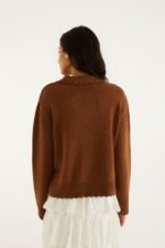 Brown Countryside Cow Collared Knit Sweater - Image 3