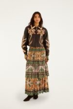 Brown Flower Cutwork Collared Leather Jacket - Image 2