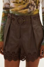 Brown Hearts Richelieu Belted Leather Shorts - Image 2