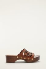 Brown Lace Leather Clog