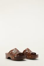 Brown Lace Leather Clog - Image 2