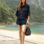 Dark Denim Pockets Wavy Hem Shorts