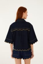 Dark Denim Pockets Wavy Hem Shorts - Image 6