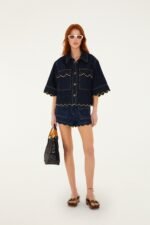 Dark Denim Wavy Hem Short Sleeve Shirt - Image 3