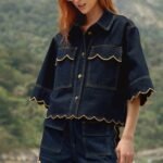 Dark Denim Wavy Hem Short Sleeve Shirt