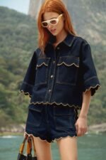 Dark Denim Wavy Hem Short Sleeve Shirt