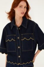Dark Denim Wavy Hem Short Sleeve Shirt - Image 5