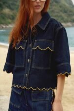 Dark Denim Wavy Hem Short Sleeve Shirt - Image 2