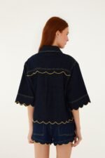 Dark Denim Wavy Hem Short Sleeve Shirt - Image 4