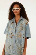 Denim Sea Desire Embroidered Short Sleeve Shirt - Image 4