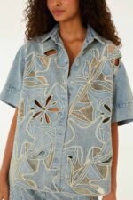 Denim Sea Desire Embroidered Short Sleeve Shirt - Image 5