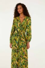 Green Forest Parrots Long Sleeve Midi Dress - Image 4