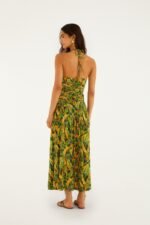 Green Forest Parrots Ruched Bodice Maxi Dress - Image 3