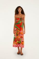 Red Fruit Trolley Sweetheart Neck Maxi Dress - Image 4