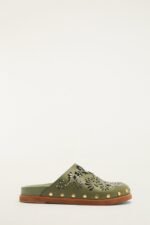Green Lace Leather Anatomic Slide Mule