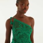 Green One-Shoulder Sheer Blouse