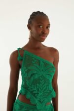 Green One-Shoulder Sheer Blouse