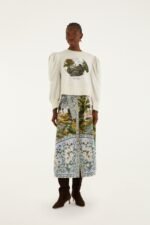 Grey Countryside Landscape Puff Sleeve Sweater - Image 2