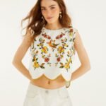 Off-White Lemon Bouquet Wavy Hem Sleeveless Blouse
