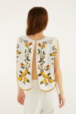 Off-White Lemon Bouquet Wavy Hem Sleeveless Blouse - Image 3
